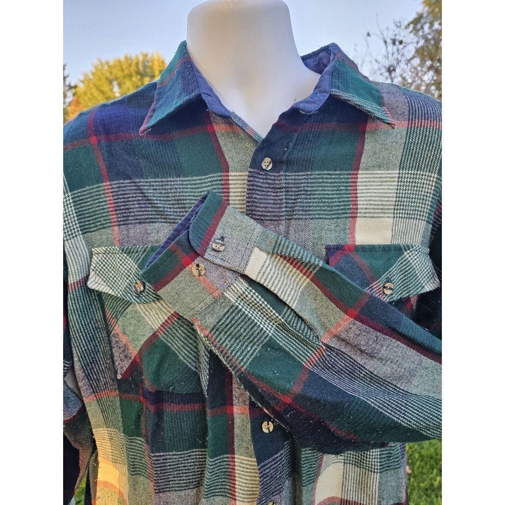 Vintage Backpacker Outdoors Sportswear Flannel Shirt Green  Plaid Size‎ L ..READ